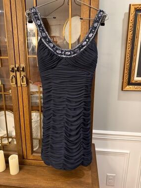 Cache Black Jeweled Ruched Mini Dress